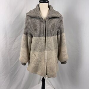 Hilda Ltd Wool Cardigan Jacket Women Medium Gray Cream Vintage Icelandic